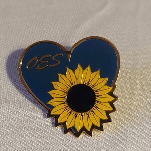 OES Blue Heart Sunflower Metal Pin Vintage 1"